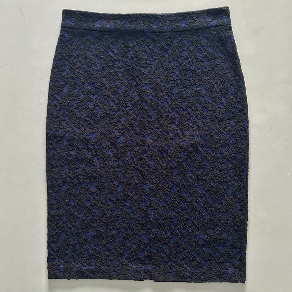 Michael Kors Navy Blue Black Floral Textured Pencil Skirt Chic Size S